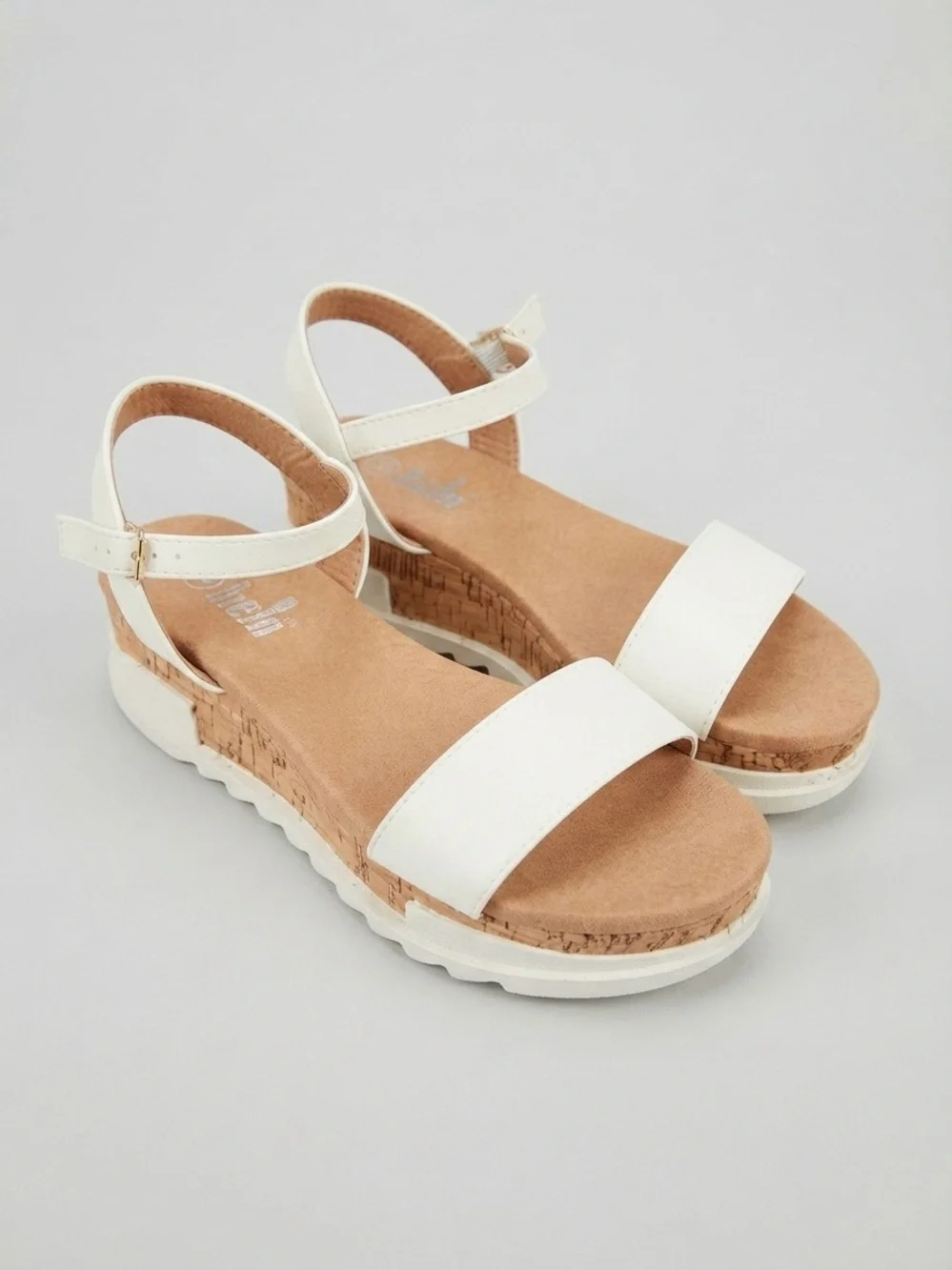 White Cork-Platform Ankle Strap Sandals
